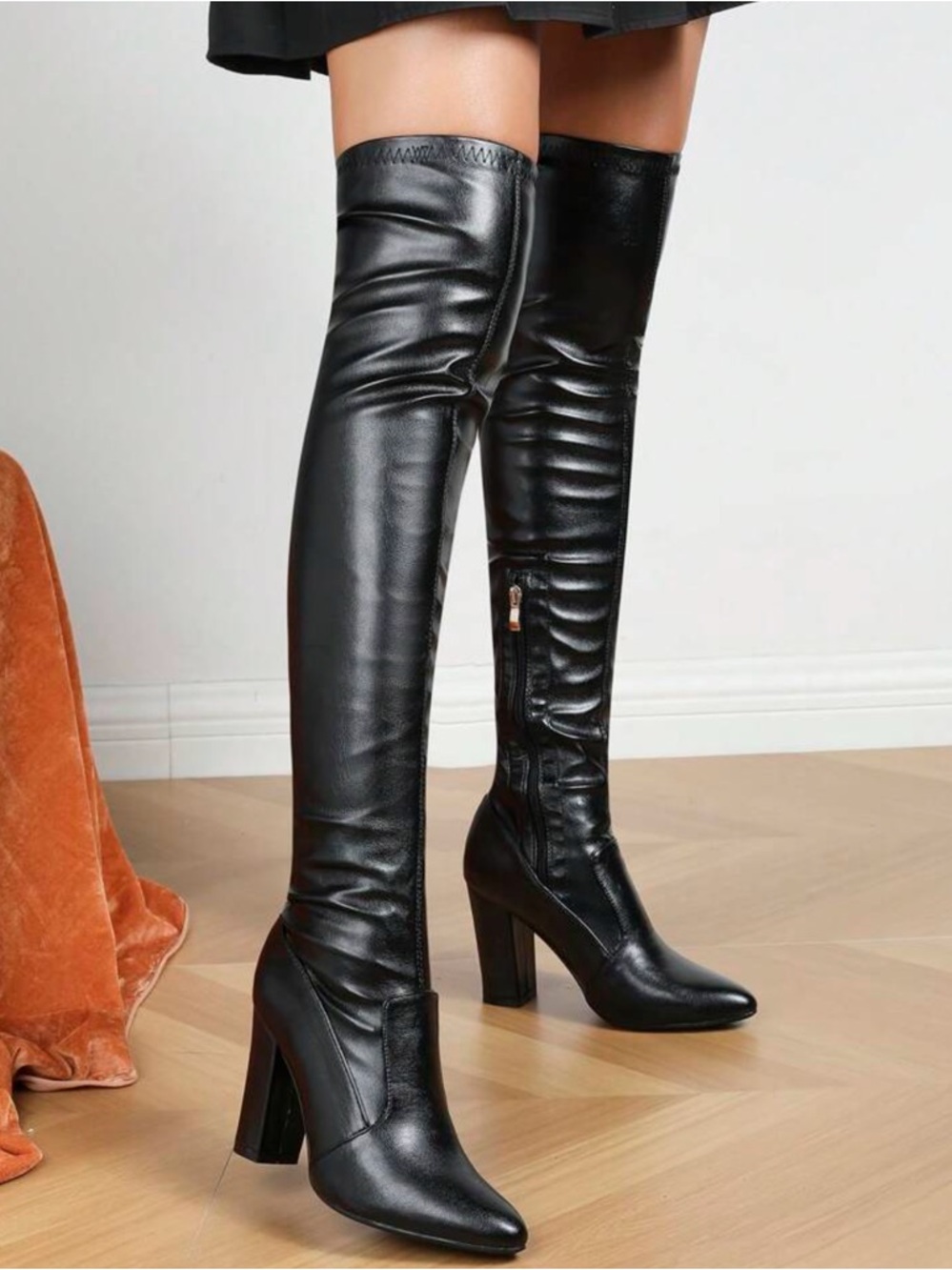 Women’s Over-the-Knee Black Heeled Boots - 9.5 - Picture 2 of 4